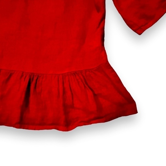 Valentina Naldi 100% Linen Top Boxy Ruffled Red Coastal Lagenlook Size Small - Picture 4 of 7